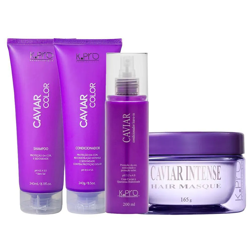 KIT K-PRO PROFISSIONAL CAVIAR - SHAMPOO 240ML + CONDICONADOR 240G + LEAVE-IN 200ML + MáSCARA 165G