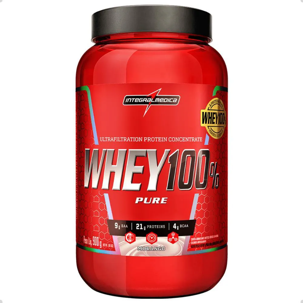 WHEY 100% PURE PROTEIN POTE 900G INTEGRALMEDICA Morango