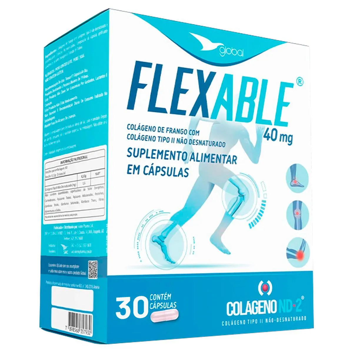 COLáGENO TIPO 2 FLEXABLE GLOBAL SUPLEMENTOS 30 CáPSULAS 40MG