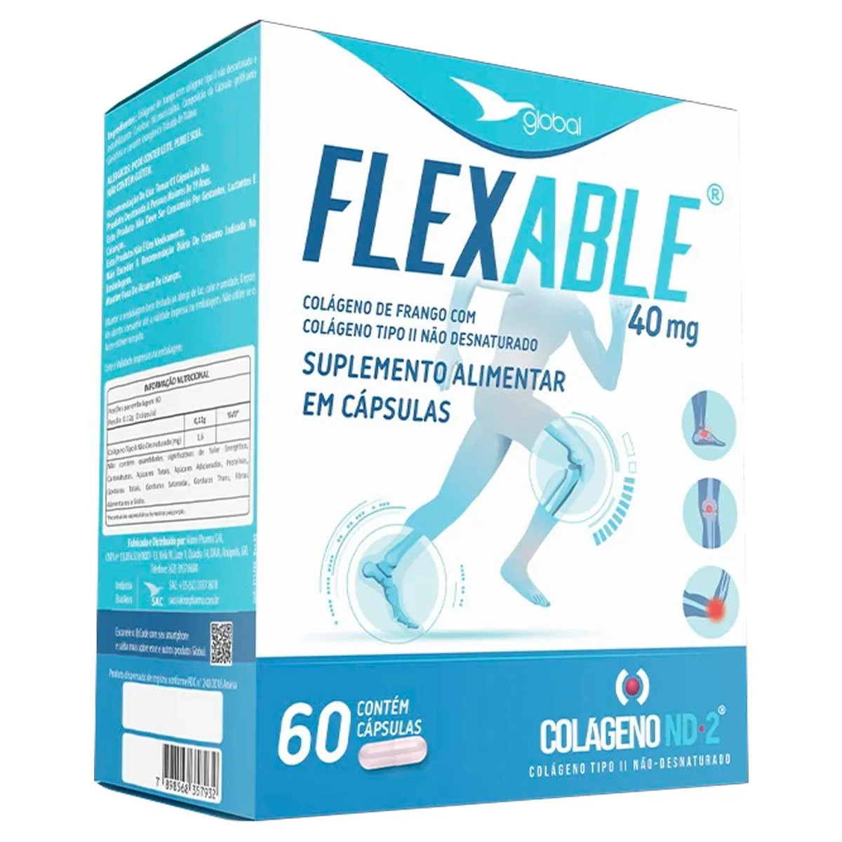 COLáGENO TIPO 2 FLEXABLE GLOBAL SUPLEMENTOS 60 CáPSULAS 40MG
