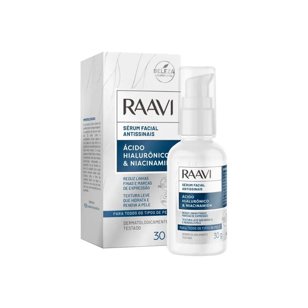 SéRUM FACIAL RAAVI ANTISSINAIS ÁCIDO HIALURôNICO 30GR