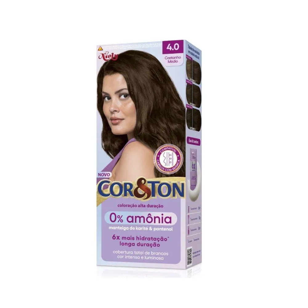 TINTURA COR&TON NIELY 0% AMôNIA 4.0 CASTANHO MéDIO