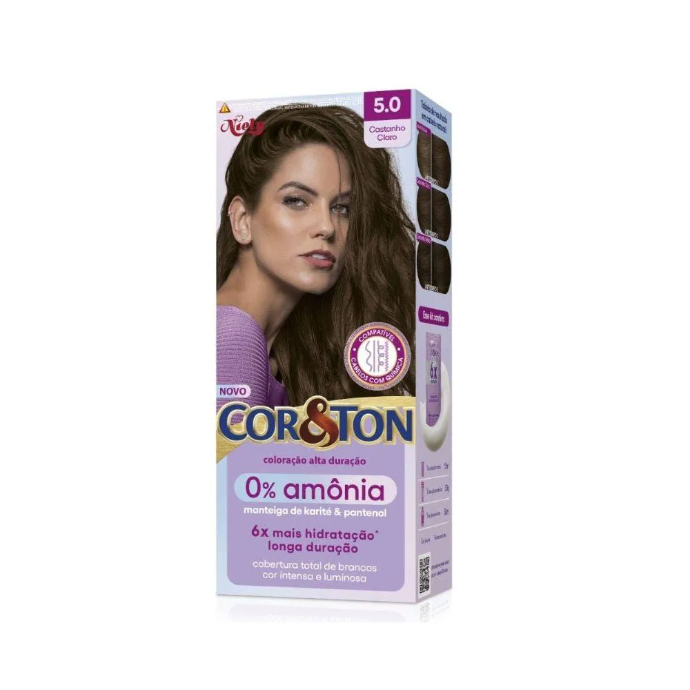 TINTURA COR&TON NIELY 0% AMôNIA 5.0 CASTANHO CLARO