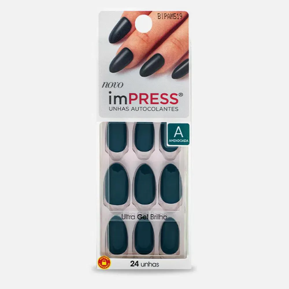 UNHA POSTICA KISS IMPRESS AMENDOADA EMERALD BIPAM519BR