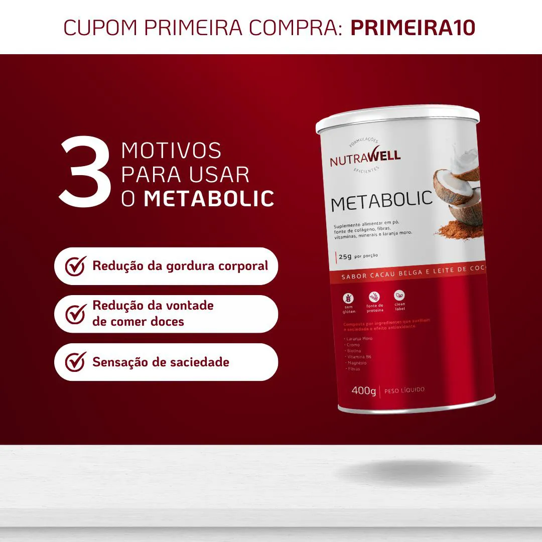 METABOLIC NUTRAWELL, TERMOGêNICO NATURAL CACAU BELGA, 400G