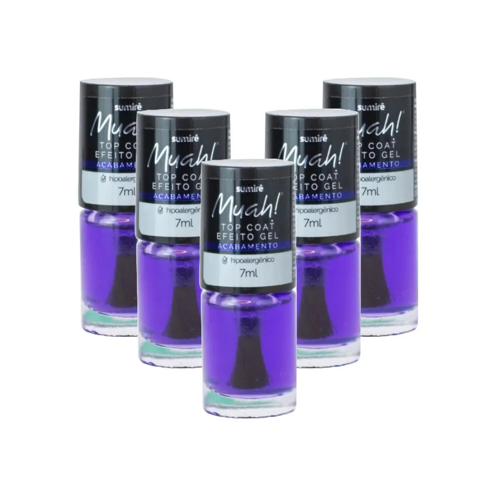 KIT ESMALTES MUAH! TOP COAT EFEITO GEL (5 ITENS)