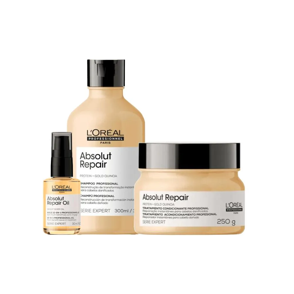 KIT L´ORéAL PROFESSIONNEL ABSOLUT REPAIR GOLD QUINOA (3 PRODUTOS)