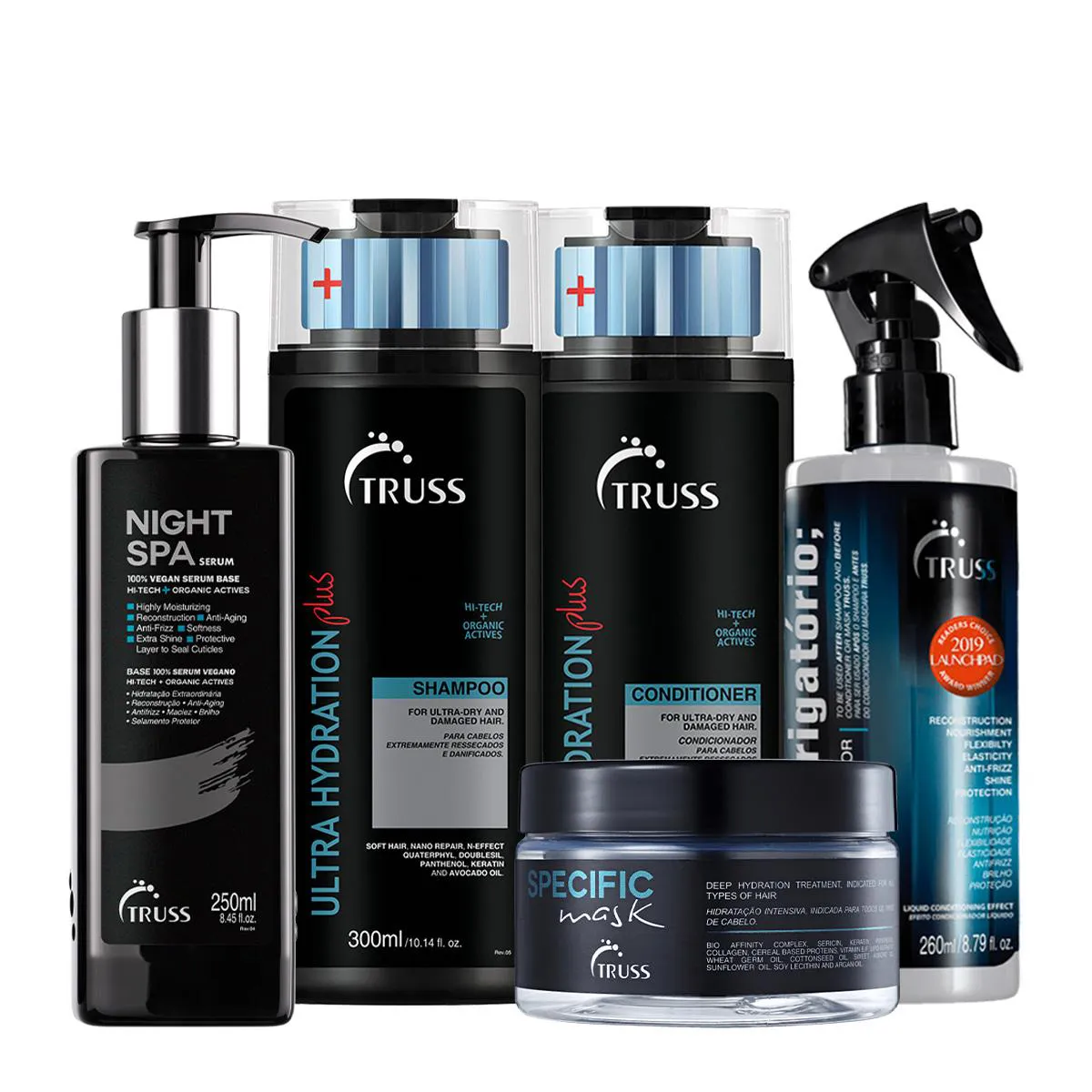 KIT TRUSS ULTRA HYDRATION PLUS SHAMPOO CONDICIONADOR SPECFIC MáSCARA USO OBRIGATóRIO E NIGHT SPA (5 PRODUTOS)