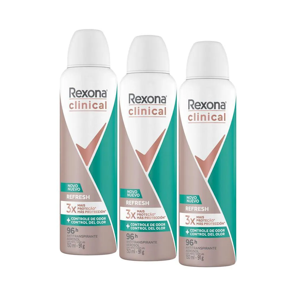 KIT 3 DESODORANTES REXONA CLINICAL REFRESH 150ML