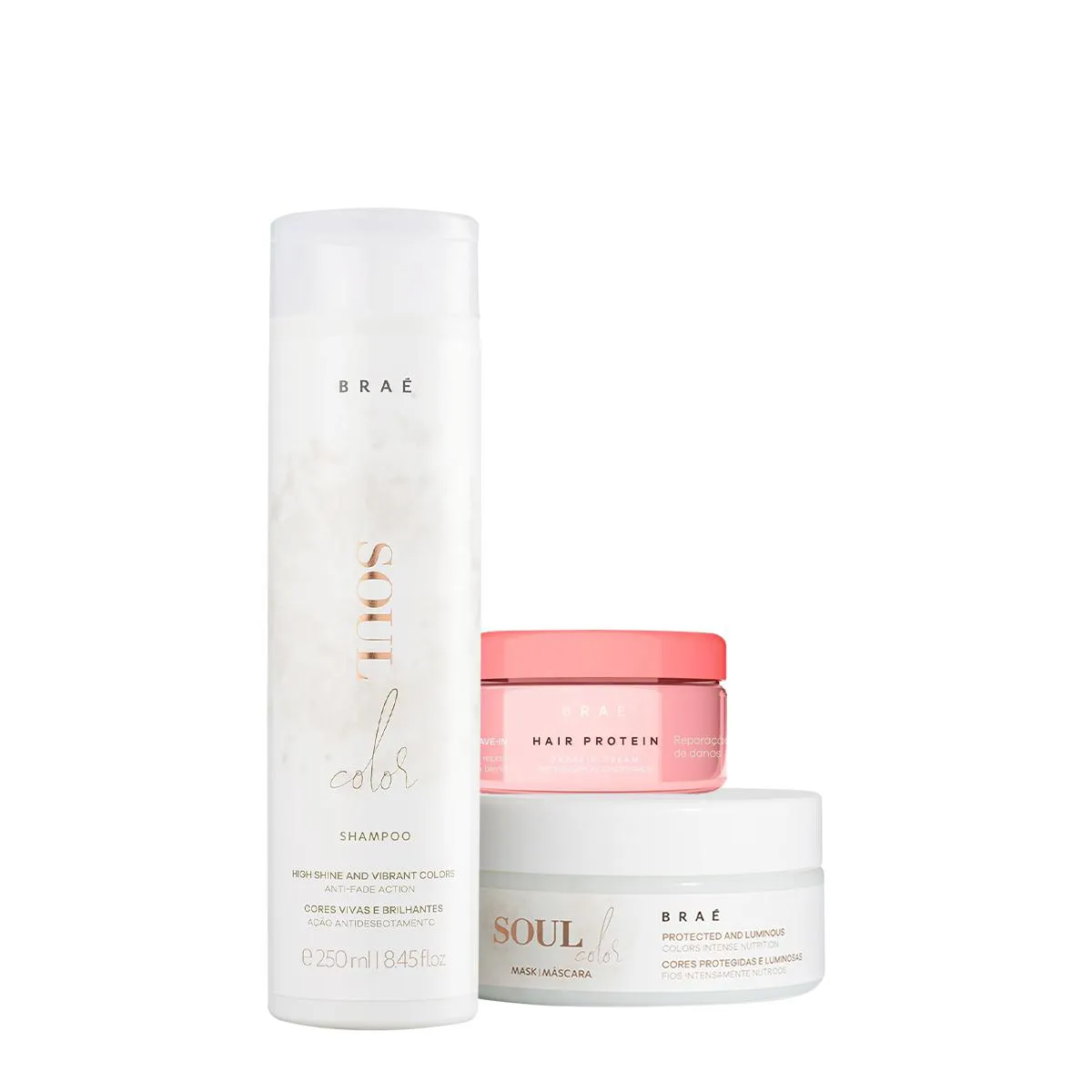 KIT BRAé SOUL COLOR SHAMPOO MáSCARA E HAIR PROTEIN (3 PRODUTOS)