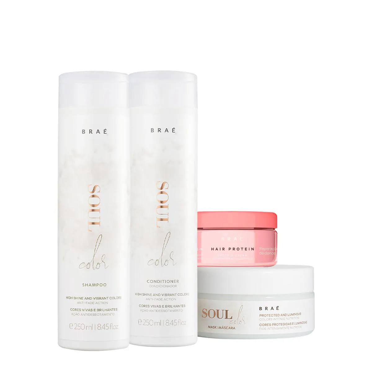 KIT BRAé SOUL COLOR SHAMPOO CONDICIONADOR MáSCARA E HAIR PROTEIN (4 PRODUTOS)