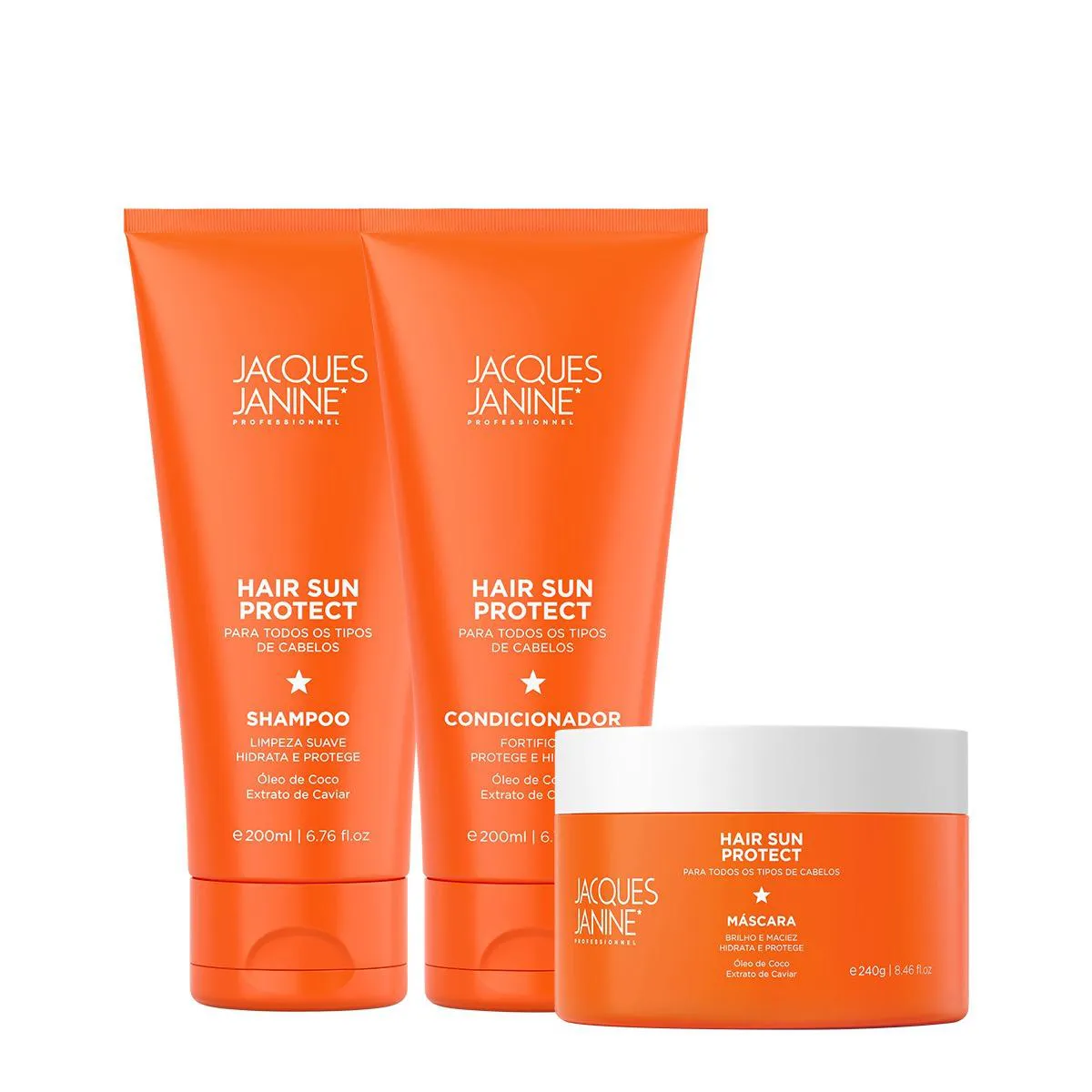 KIT JACQUES JANINE HAIR SUN PROTECT SHAMPOO CONDICIONADOR E MáSCARA (3 PRODUTOS)