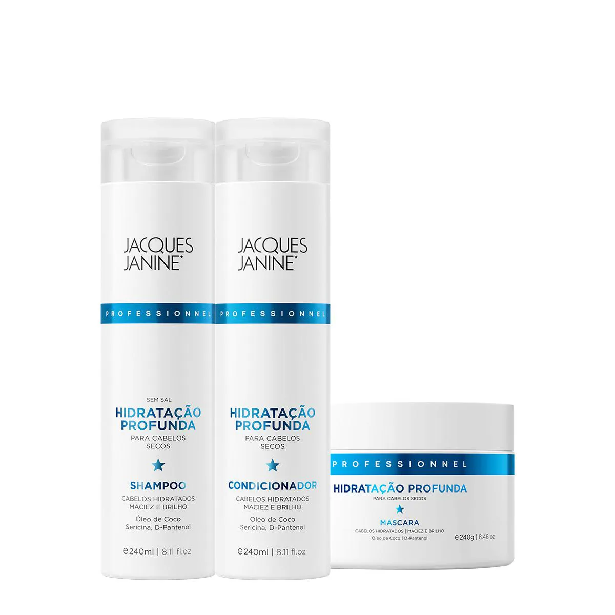 KIT JACQUES JANINE HIDRATAçãO PROFUNDA SHAMPOO CONDICIONADOR E MáSCARA (3 PRODUTOS)