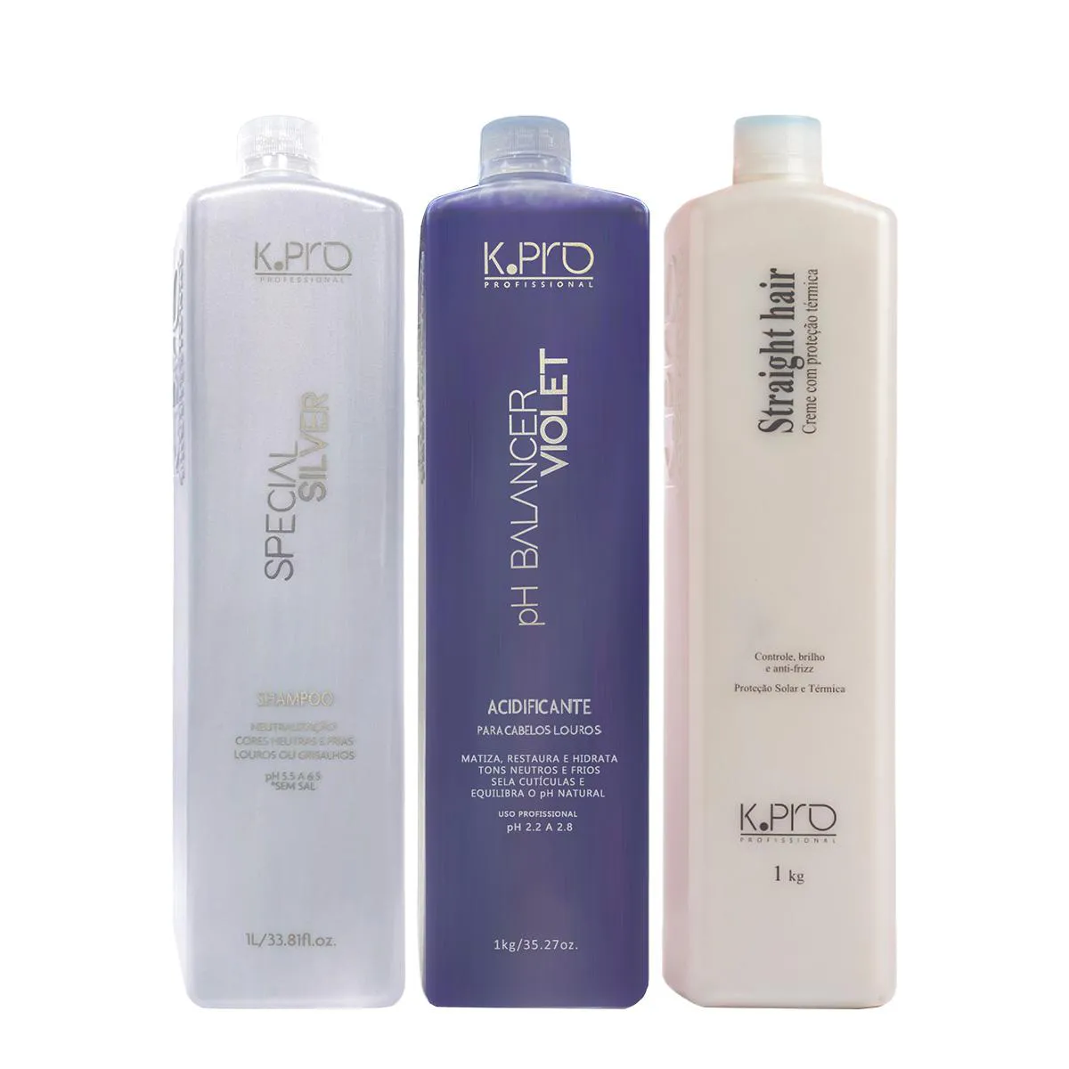 KIT K.PRO SPECIAL SILVER SHAMPOO STRAIGHT HAIR PROTETOR TéRMICO E VIOLET ACIDIFICANTE (3 PRODUTOS)