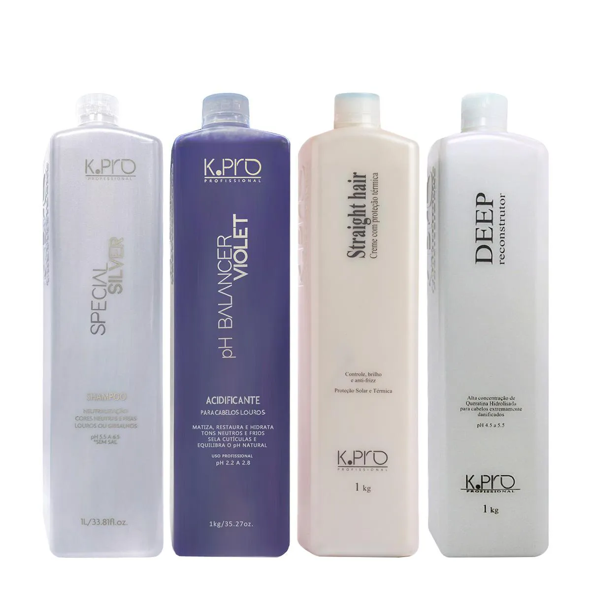 KIT K.PRO SPECIAL SILVER SHAMPOO STRAIGHT HAIR PROTETOR TéRMICO TRATAMENTO RECONSTRUTOR E VIOLET ACIDIFICANTE (4 PRODUTO