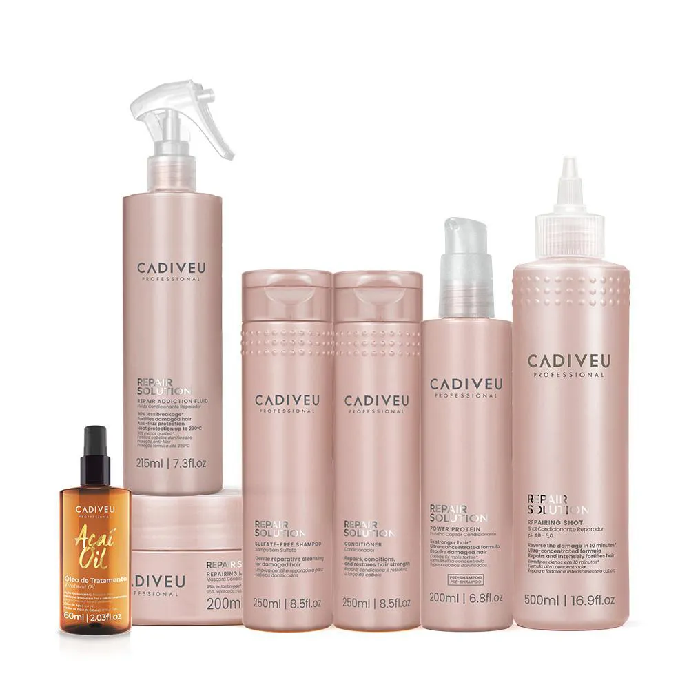 KIT CADIVEU REPAIR SOLUTION COMPLETO E AçAí OLEO 60ML (7 PRODUTOS)