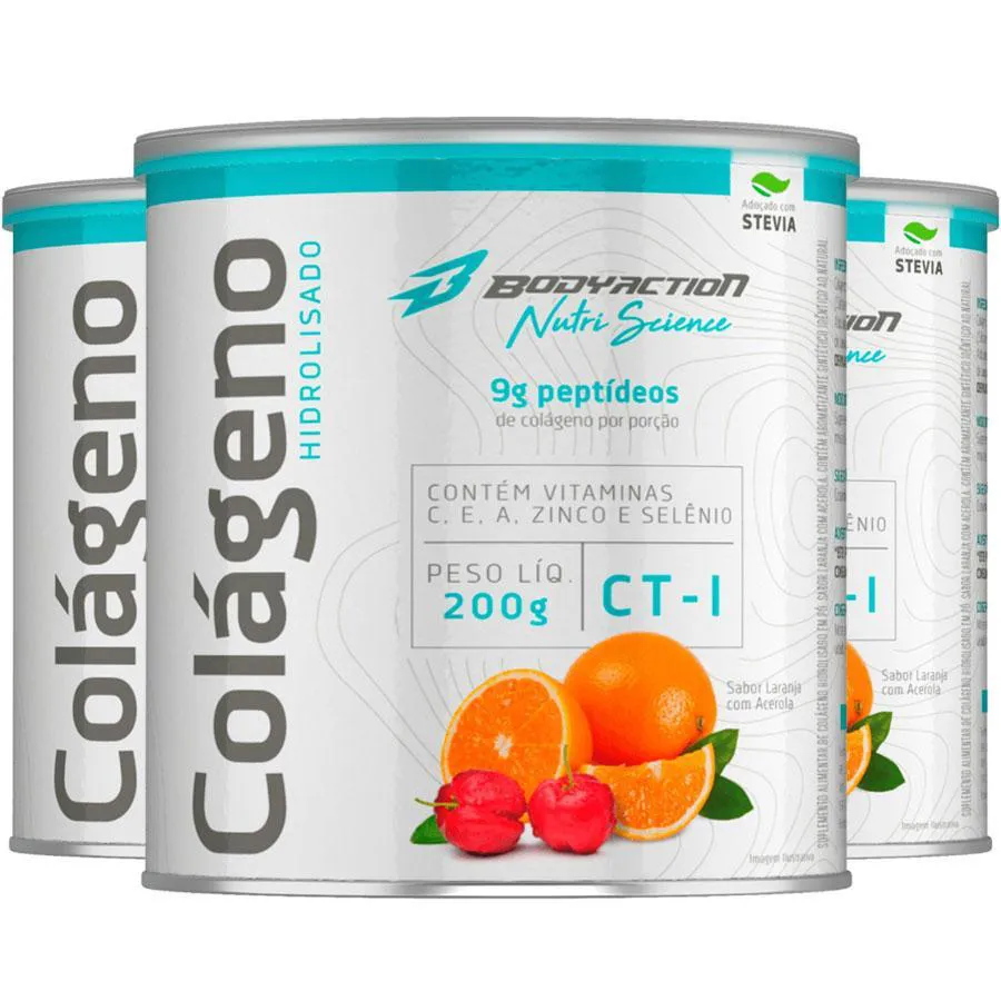 3X COLáGENO HIDROLISADO PEPTíDEOS ÁCIDO HIALURôNICO 200G Laranja