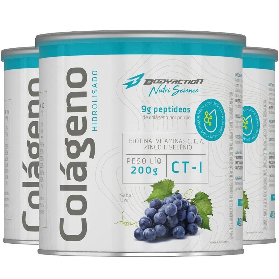 3X COLáGENO HIDROLISADO PEPTíDEOS ÁCIDO HIALURôNICO 200G UVA