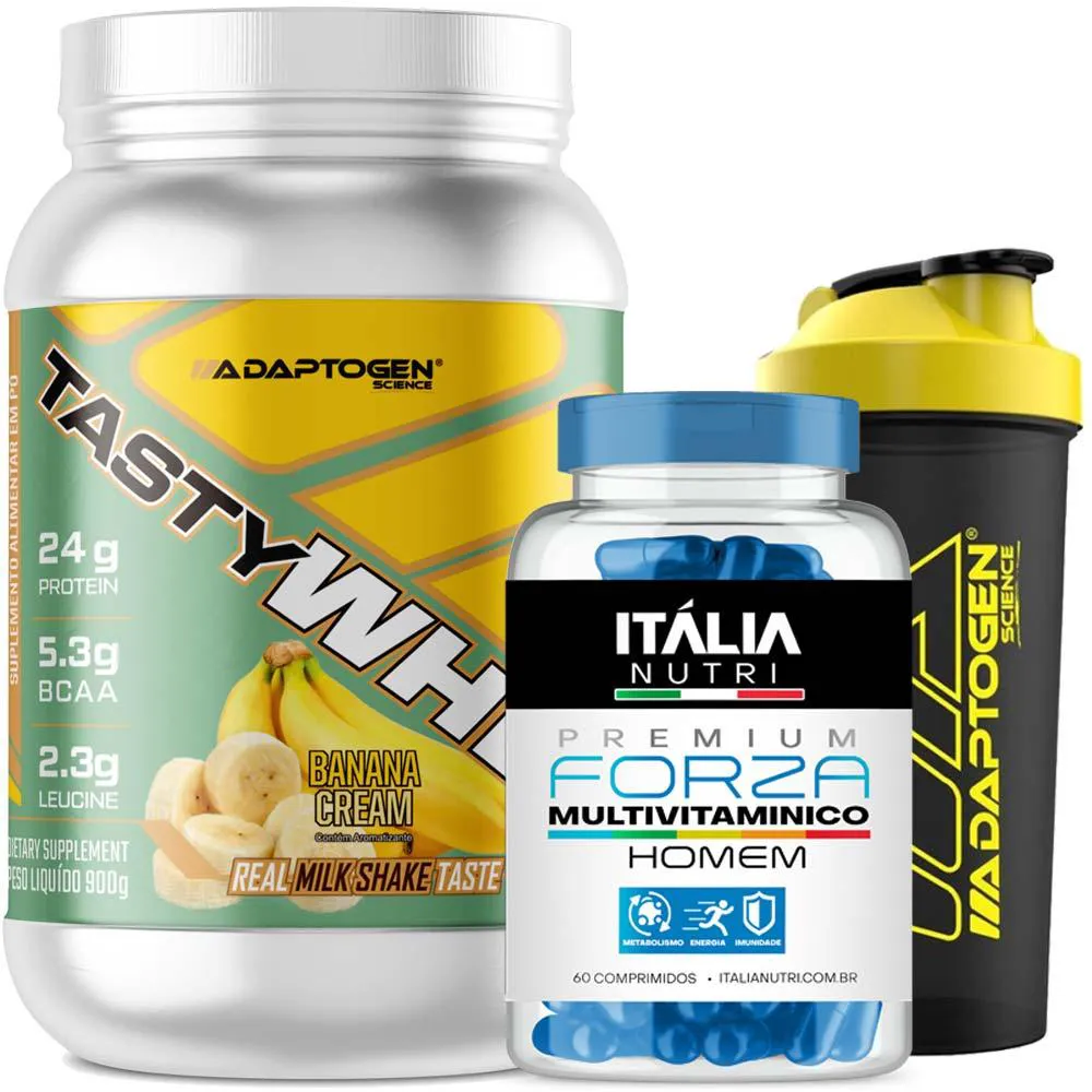 ADAPTOGEN TASTY WHEY 3W 900G + MULTIVITAMINICO + BRINDE Banana