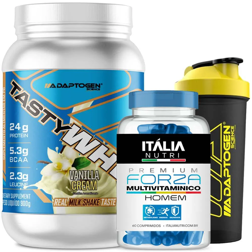 ADAPTOGEN TASTY WHEY 3W 900G + MULTIVITAMINICO + BRINDE Baunilha