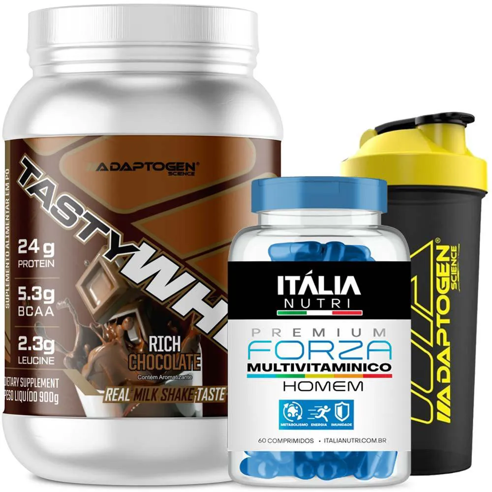 ADAPTOGEN TASTY WHEY 3W 900G + MULTIVITAMINICO + BRINDE Chocolate