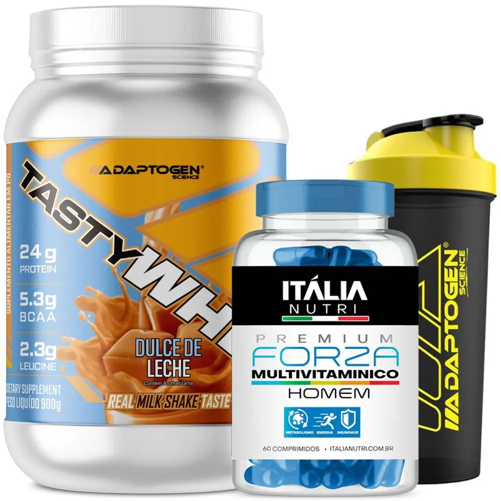 ADAPTOGEN TASTY WHEY 3W 900G + MULTIVITAMINICO + BRINDE Doce DE Leite