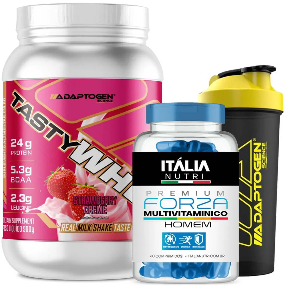 ADAPTOGEN TASTY WHEY 3W 900G + MULTIVITAMINICO + BRINDE Morango