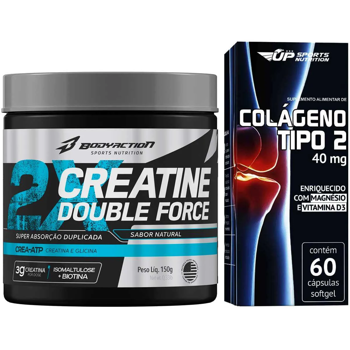 COMBO CREATINA DOUBLE FORCE 300G + COLáGENO TIPO 2 60 CAPS SABOR SEM SABOR