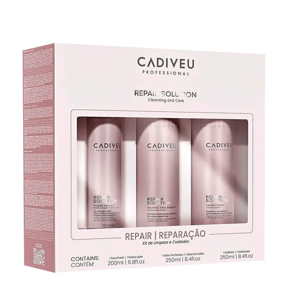KIT CADIVEU REPAIR SOLUTION - SHAMPOO 250ML + CONDICIONADOR 250ML + PROTEíNA CAPILAR 200ML