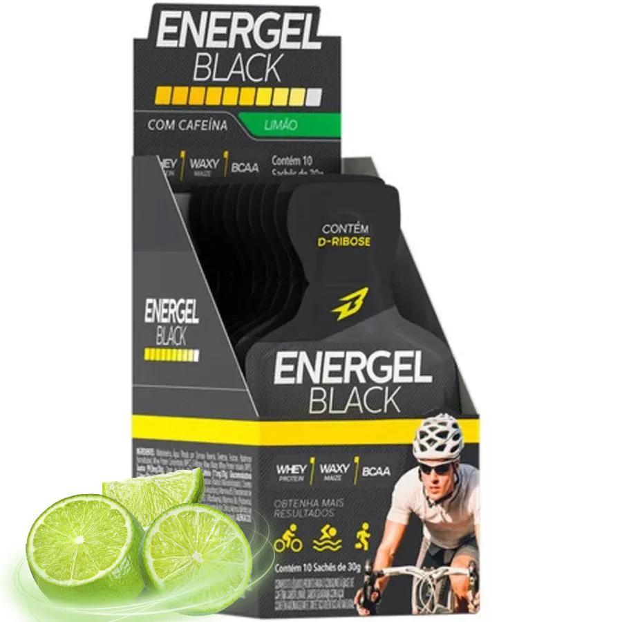GEL ENERGEL BLACK COM CAFEíNA CAIXA 10 UNIDADES BODY ACTION - LIMãO