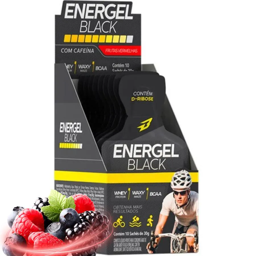 GEL ENERGEL BLACK COM CAFEíNA CAIXA 10 UNIDADES BODY ACTION - FRUTAS VERMELHAS
