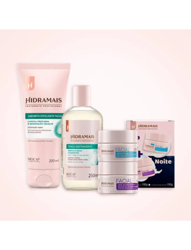 KIT RENOVAçãO FACIAL COMPLETA: ESFOLIANTE, TôNICO E CREME DIA & NOITE