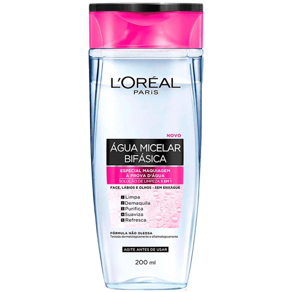 LORéAL PARIS ÁGUA MICELAR BIFáSICA 200ML SOLUçãO DE LIMPEZA 5 EM 1