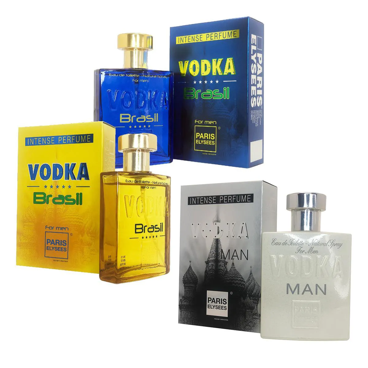 KIT VODKA BRASIL AMARELO 100ML + VODKA BRASIL AZUL 100ML + VODKA MAN 100ML
