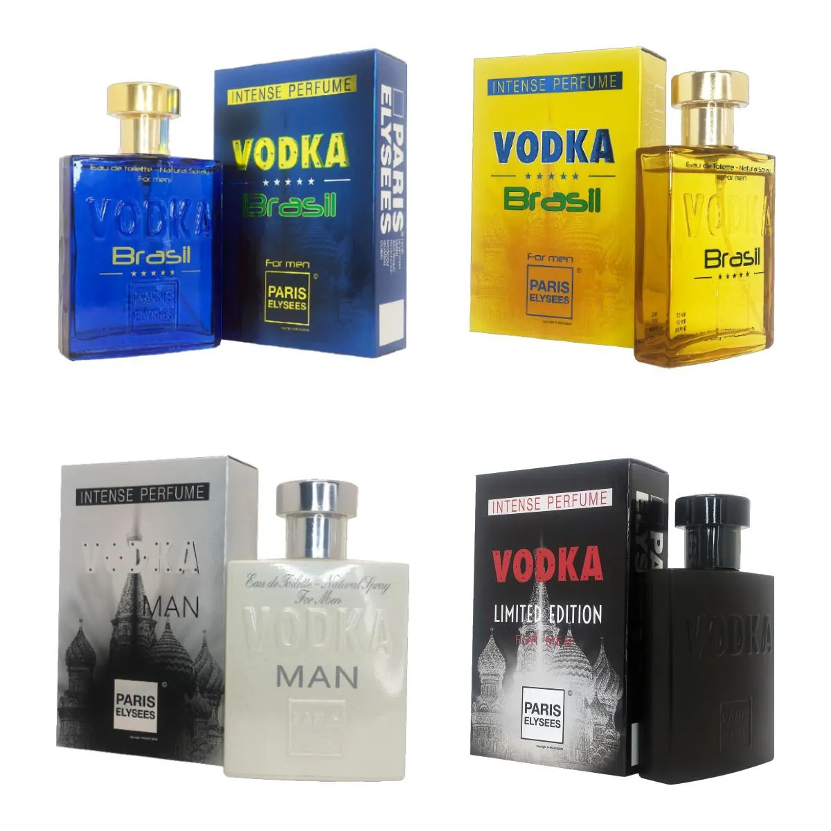 KIT VODKA BRASIL AMARELO + VODKA BRASIL AZUL + VODKA MAN + VODKA LIMITED 100ML