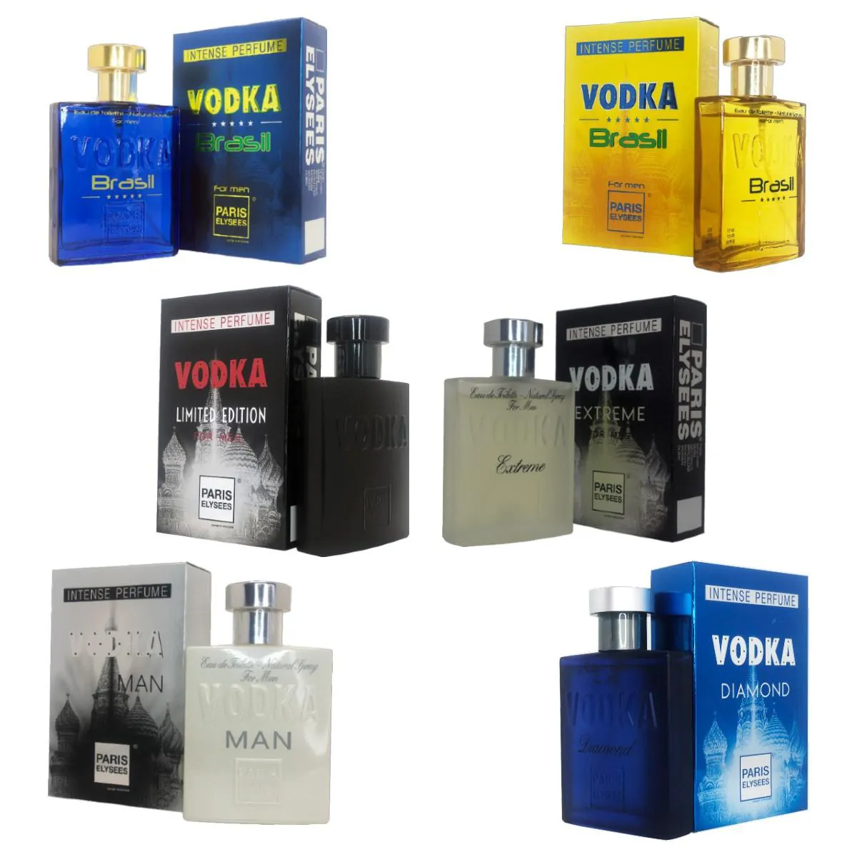 KIT VODKA BRASIL AMARELO + VODKA BRASIL AZUL + VODKA MAN + VODKA LIMITED + VODKA EXTREME + VODKA DIAMOND 100ML