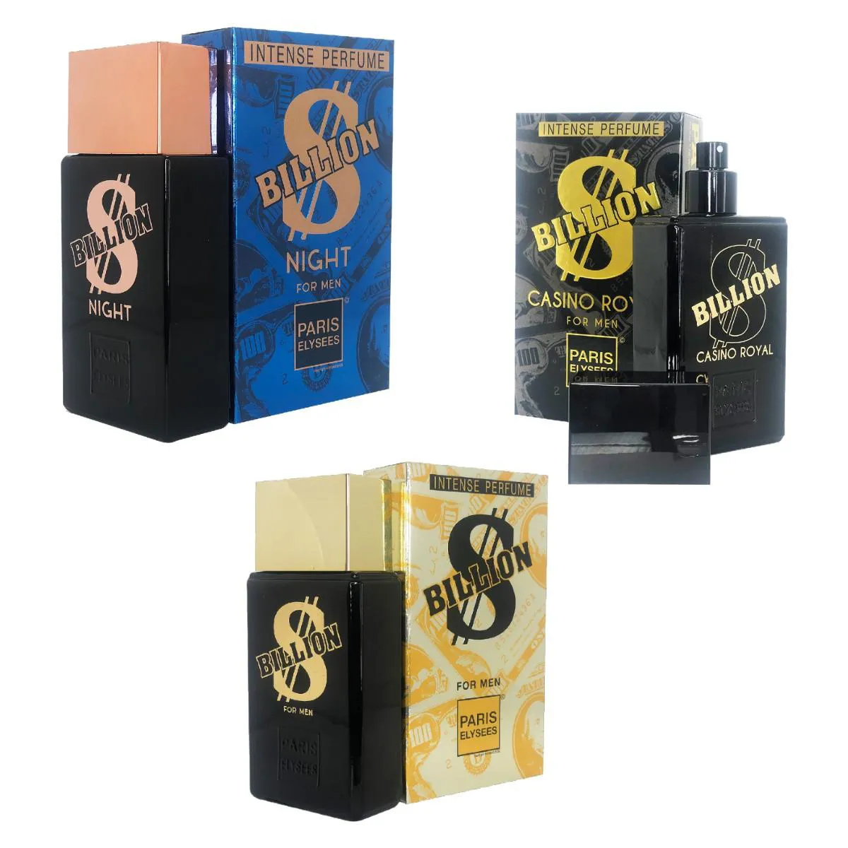 COMBO PERFUME MASCULINO BILLION + BILLION CASINO ROYAL + BILLION NIGHT 100ML