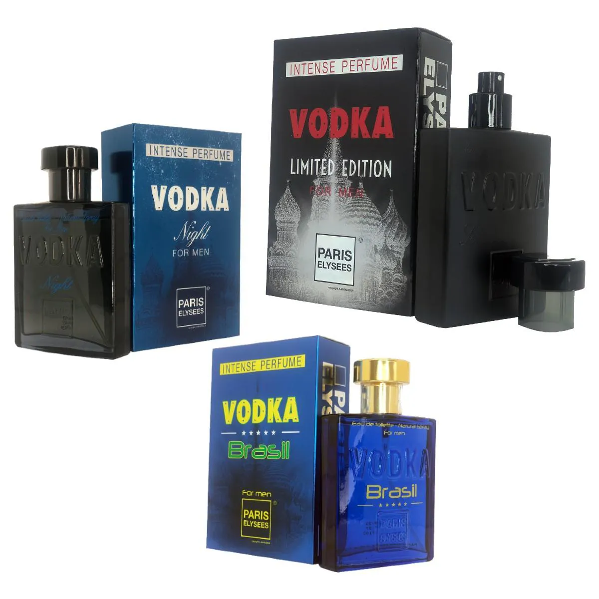 KIT VODKA NIGHT + VODKA BRASIL AZUL + VODKA LIMITED PERFUME MASCULINO ORIGINAL