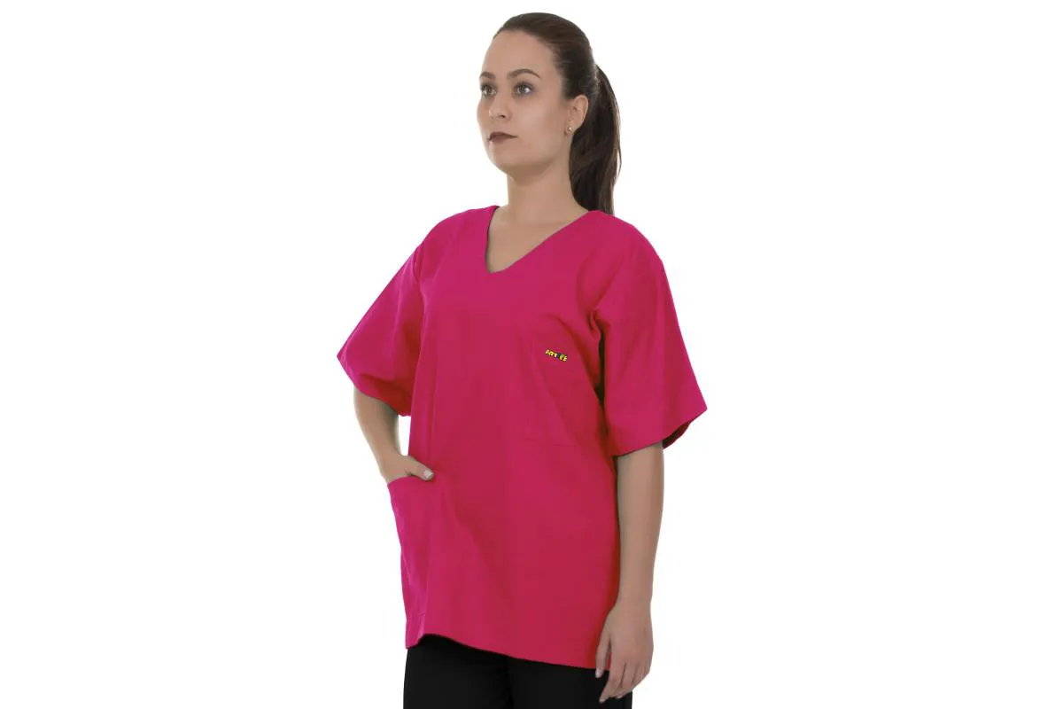 BLUSA PIJAMA CIRúRGICO ROSA CHOQUE OXFORD NãO AMASSA SECA RáPIDO ARTIPé PP
