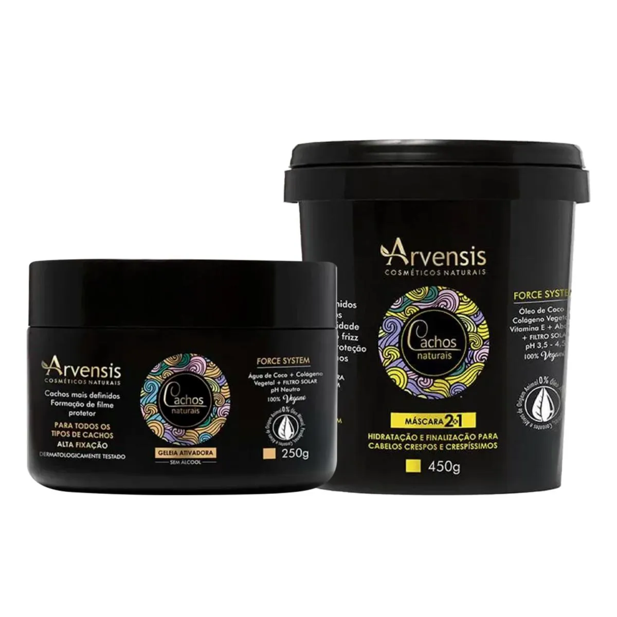 ARVENSIS KIT CACHOS NATURAIS MáSCARA 2X1 450G + GELEIA ALTA FIXAçãO 250G
