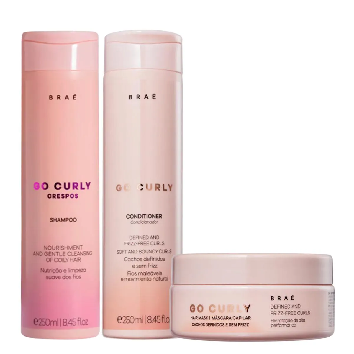 BRAé GO CURLY KIT SHAMPOO CRESPOS 250ML + CONDICIONADOR 250ML + MáSCARA 200G