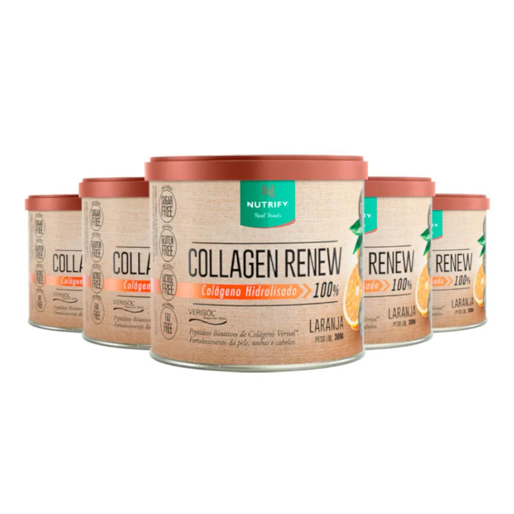 KIT 5 COLLAGEN RENEW COLáGENO HIDROLISADO LARANJA NUTRIFY 300G