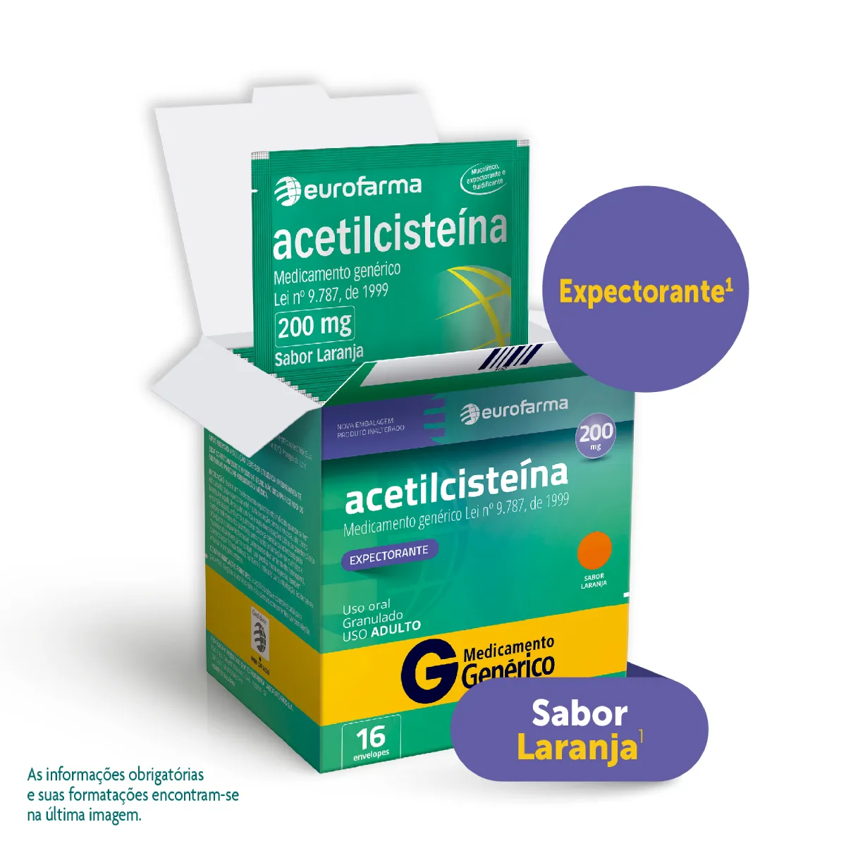 Acetilcisteína 200mg Granulado Sabor Laranja 16 envelopes Eurofarma Genérico