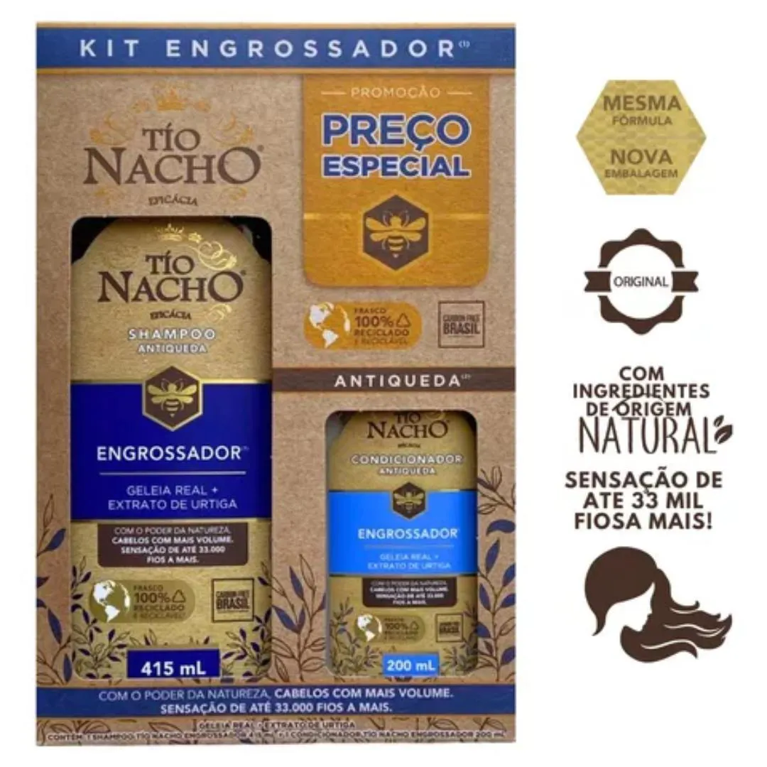 KIT TIO NACHO ENGROSSADOR (1 SHAMPOO DE 415ML + 1 CONDICIONADOR DE 200ML)