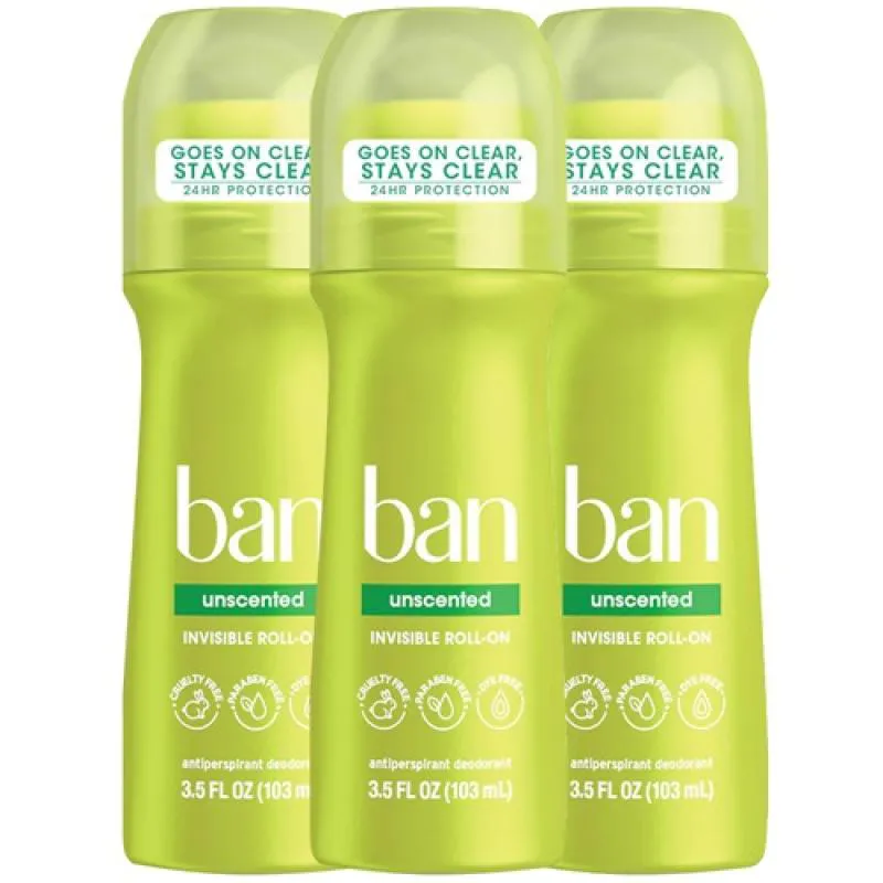 KIT DESODORANTE ROLL-ON BAN UNSCENTED SEM PERFUME 73G - 3 UNIDADES