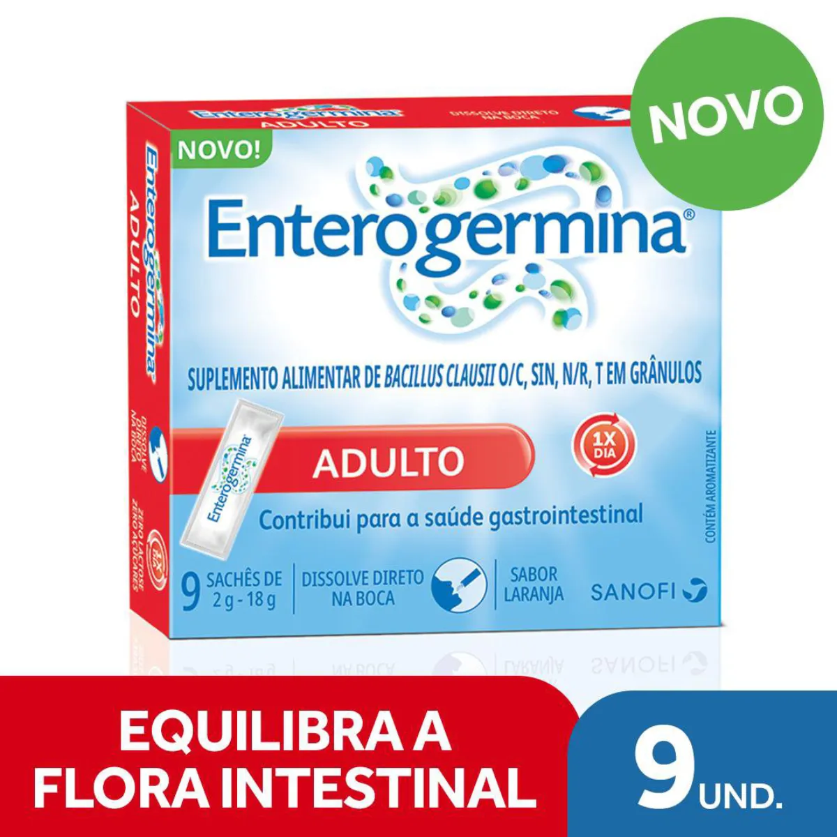 Probiótico Enterogermina Adulto 9 sachês Sabor Laranja