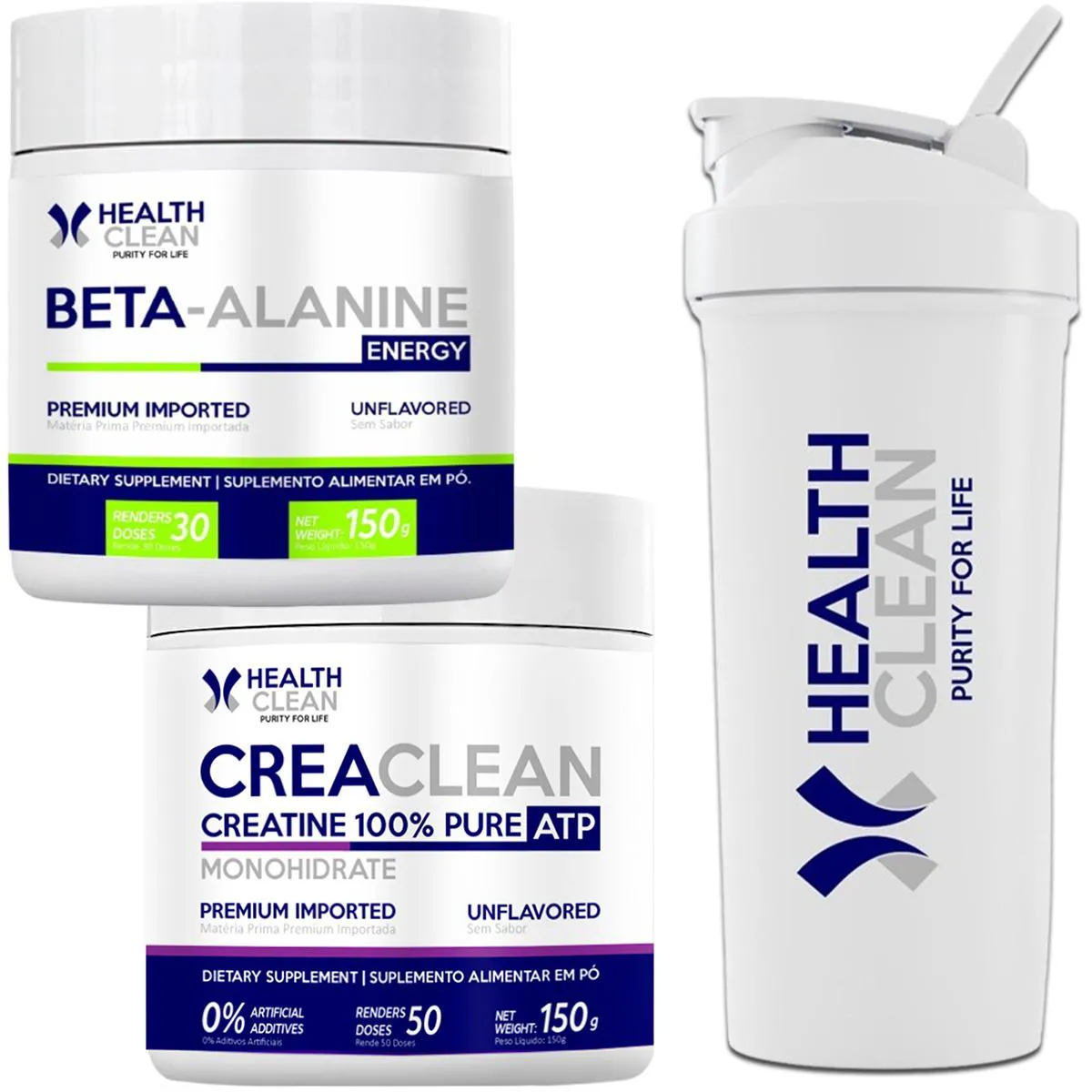 BETA ALANINA 150G + CREATINA 150G+ COQUETELEIRA HEALTH CLEAN SEM Sabor