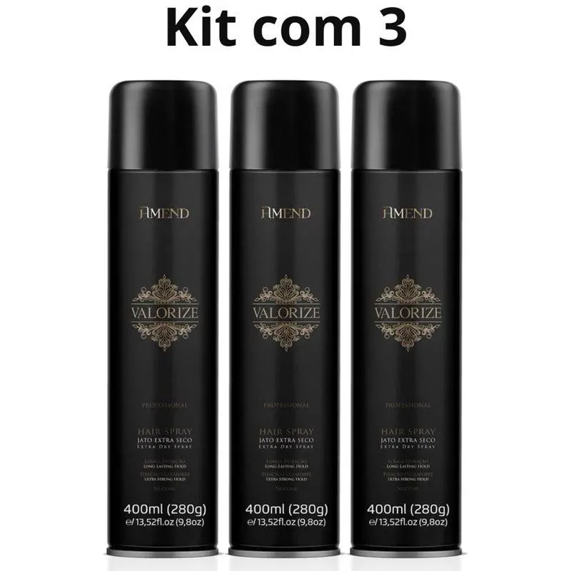 KIT 03 UNIDADES - HAIR SPRAY AMEND VALORIZE 400ML ULTRA FORTE