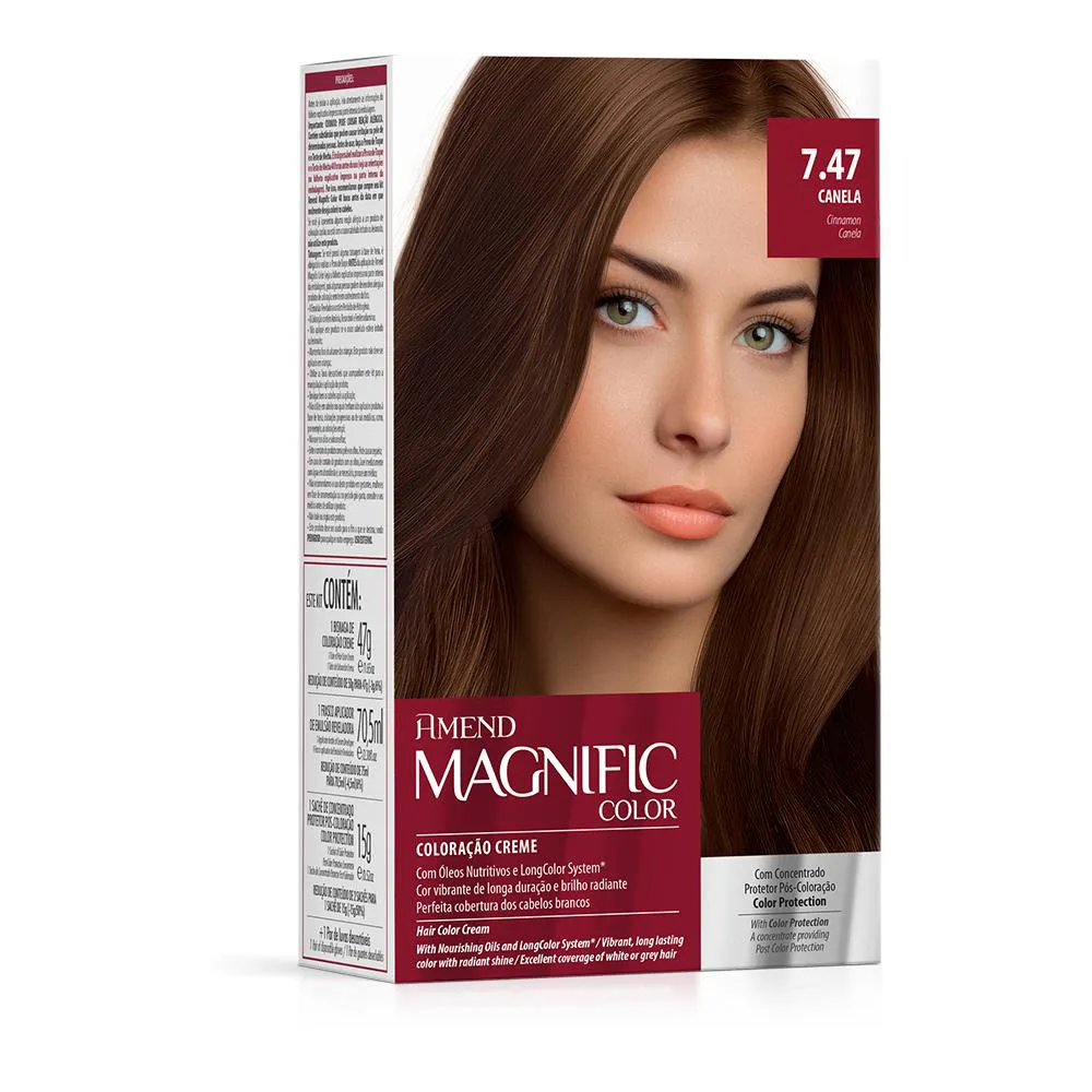 KIT COLORAçãO TINTURA CAPILAR CREME 7.47 CANELA AMEND