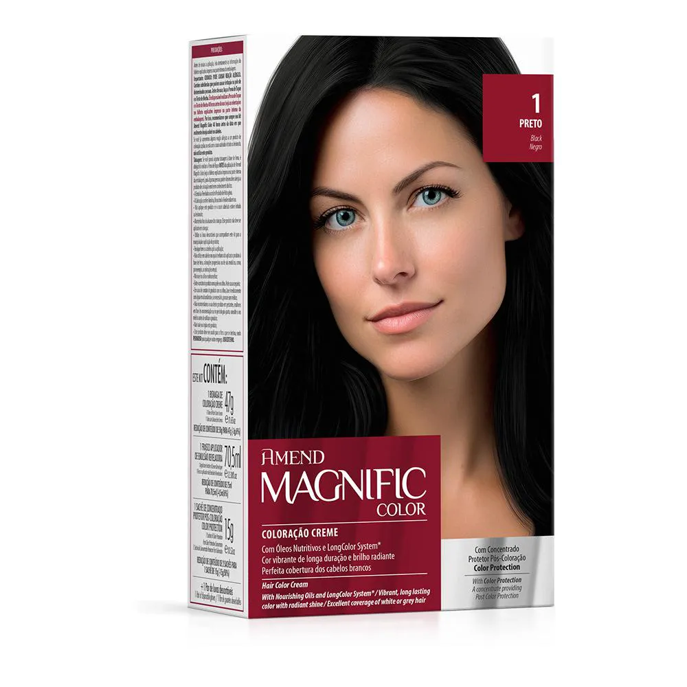 KIT COLORAçãO TINTURA CAPILAR CREME 1.0 PRETO AMEND